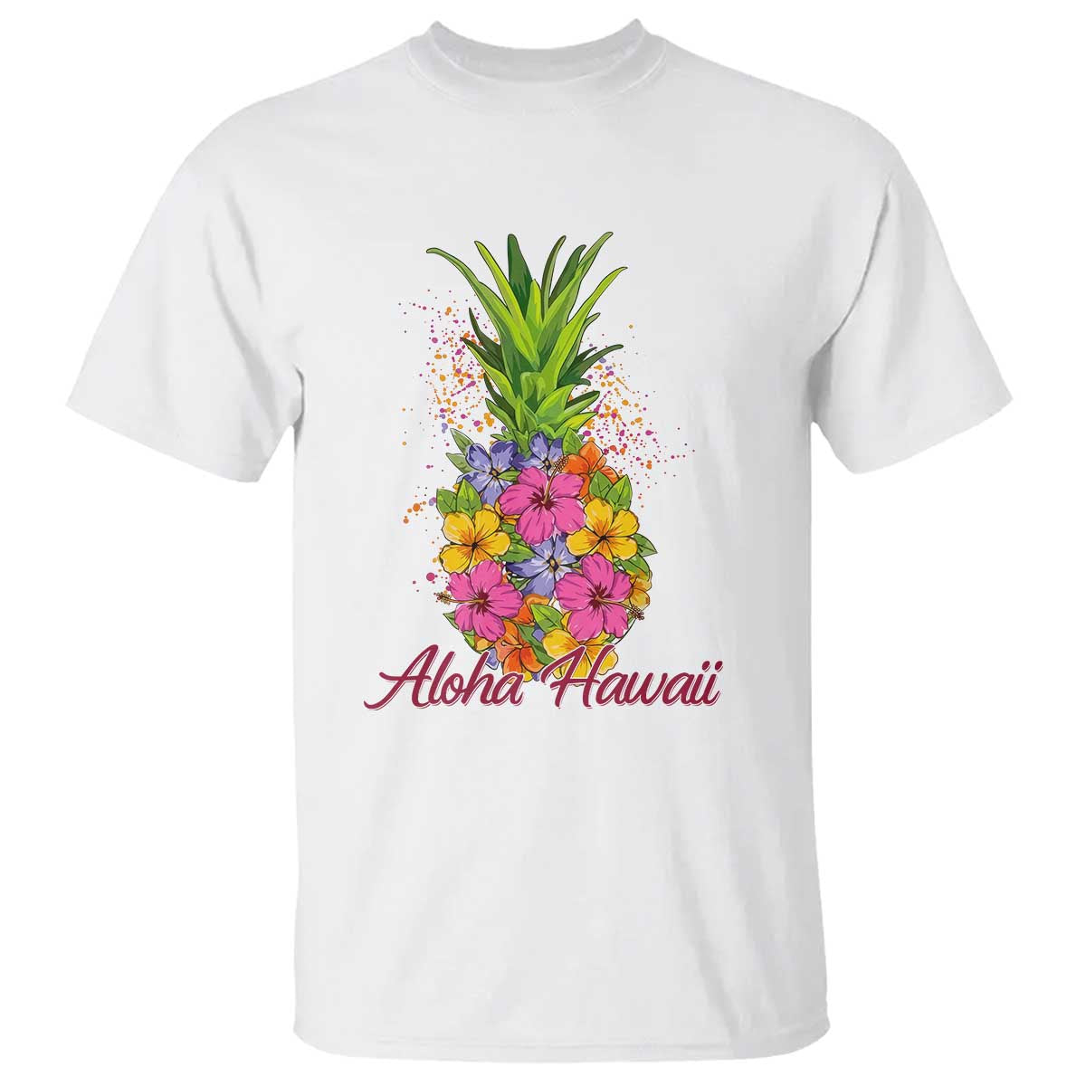 Tropical Floral Pineapple Aloha Hawaii T Shirt Hawaiian Island Vacation Graphic