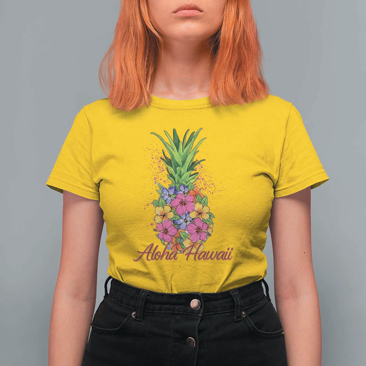 Tropical Floral Pineapple Aloha Hawaii T Shirt For Women Hawaiian Island Vacation Graphic