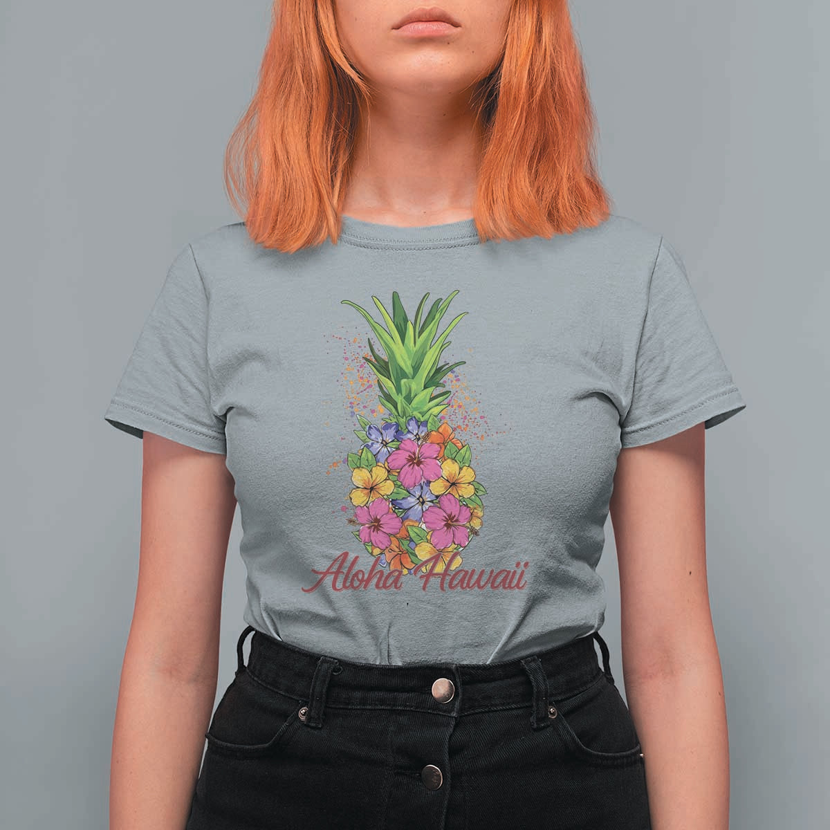 Tropical Floral Pineapple Aloha Hawaii T Shirt For Women Hawaiian Island Vacation Graphic