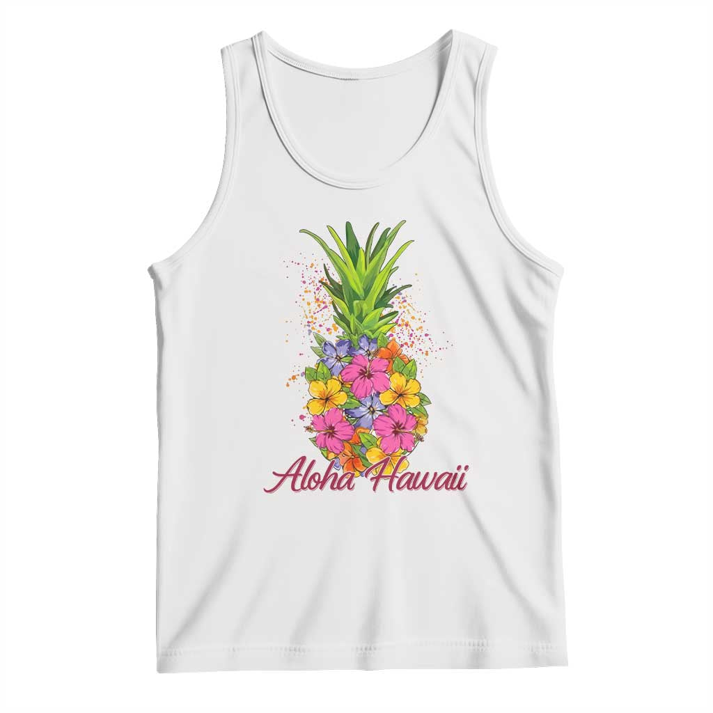 Tropical Floral Pineapple Aloha Hawaii Tank Top Hawaiian Island Vacation Graphic
