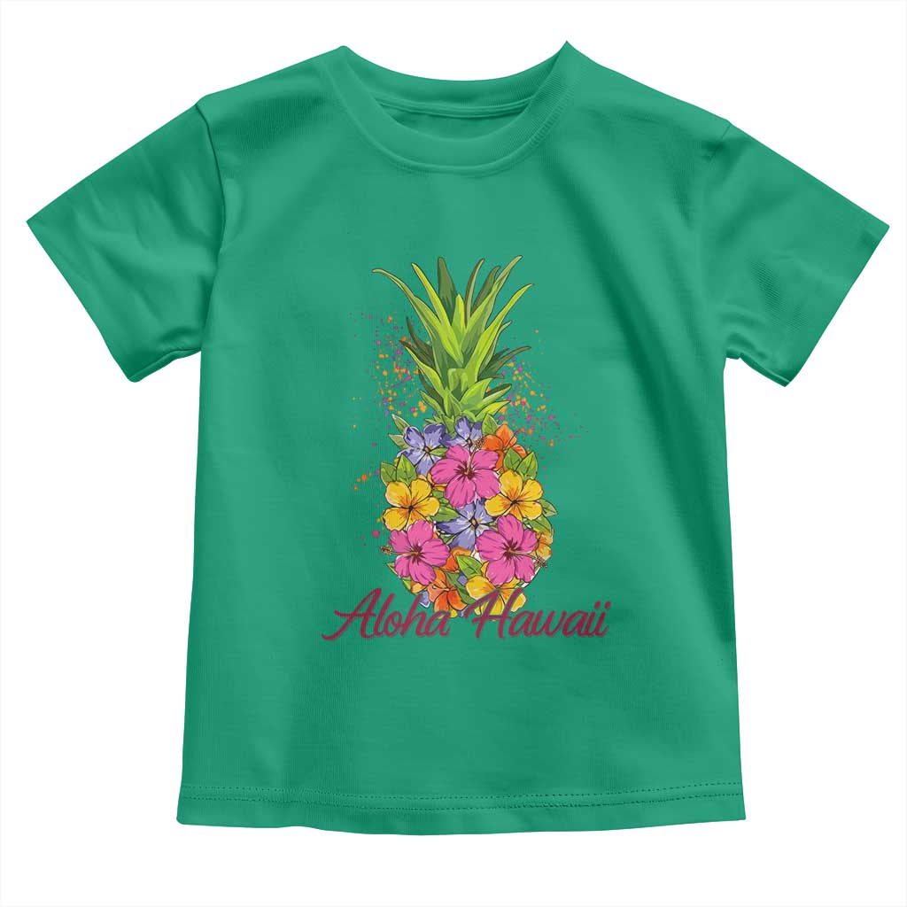 Tropical Floral Pineapple Aloha Hawaii Toddler T Shirt Hawaiian Island Vacation Graphic