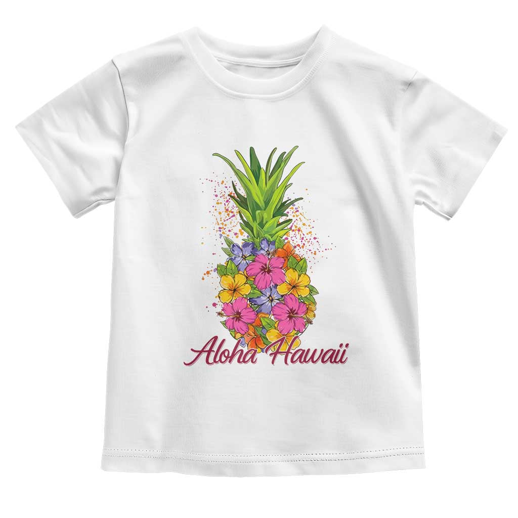 Tropical Floral Pineapple Aloha Hawaii Toddler T Shirt Hawaiian Island Vacation Graphic