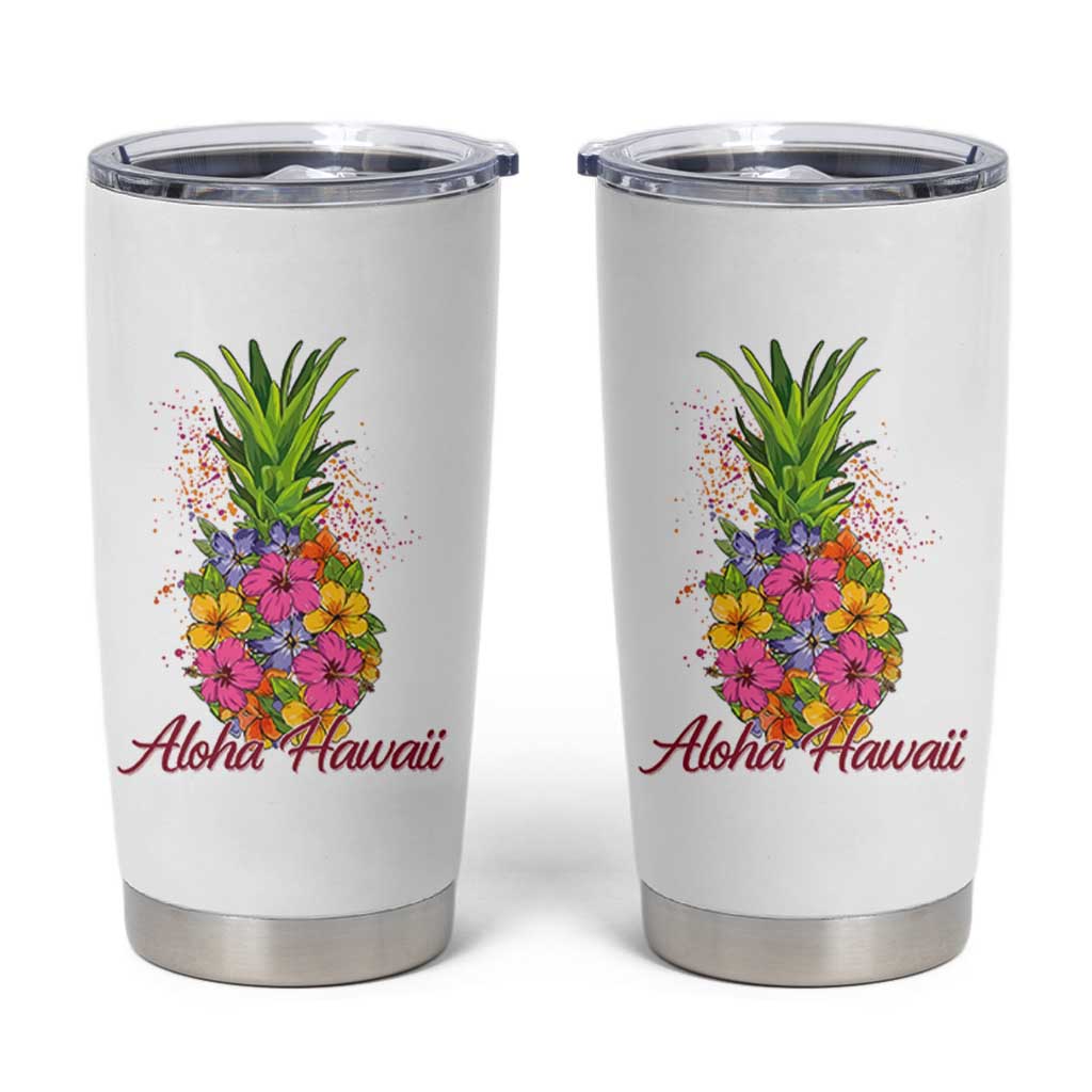 Tropical Floral Pineapple Aloha Hawaii Tumbler Cup Hawaiian Island Vacation Graphic