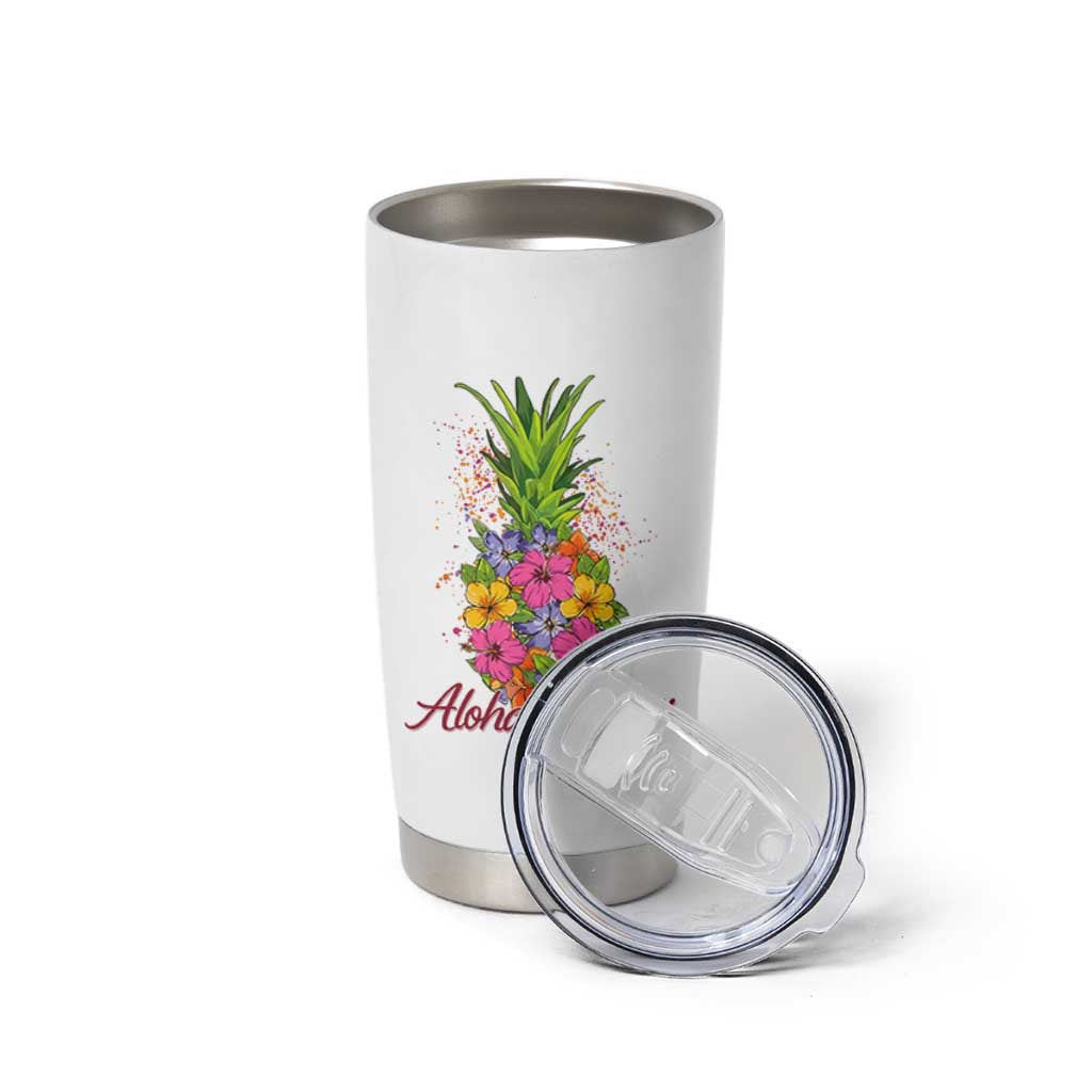 Tropical Floral Pineapple Aloha Hawaii Tumbler Cup Hawaiian Island Vacation Graphic