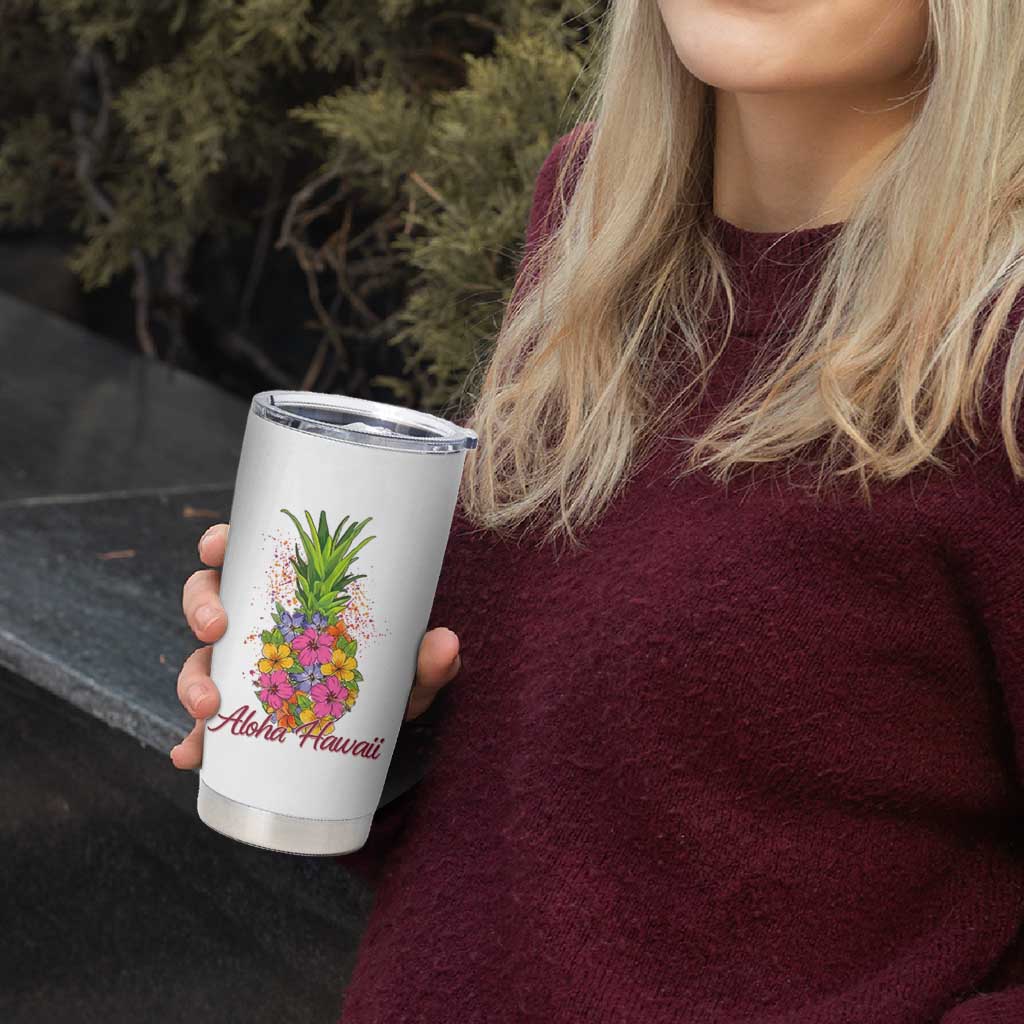 Tropical Floral Pineapple Aloha Hawaii Tumbler Cup Hawaiian Island Vacation Graphic