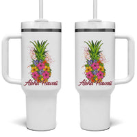Tropical Floral Pineapple Aloha Hawaii Tumbler With Handle Hawaiian Island Vacation Graphic