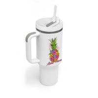 Tropical Floral Pineapple Aloha Hawaii Tumbler With Handle Hawaiian Island Vacation Graphic