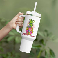 Tropical Floral Pineapple Aloha Hawaii Tumbler With Handle Hawaiian Island Vacation Graphic