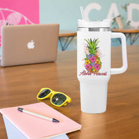 Tropical Floral Pineapple Aloha Hawaii Tumbler With Handle Hawaiian Island Vacation Graphic