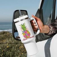 Tropical Floral Pineapple Aloha Hawaii Tumbler With Handle Hawaiian Island Vacation Graphic