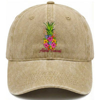 Tropical Floral Pineapple Aloha Hawaii Washed Cotton Baseball Cap Hawaiian Island Vacation Graphic