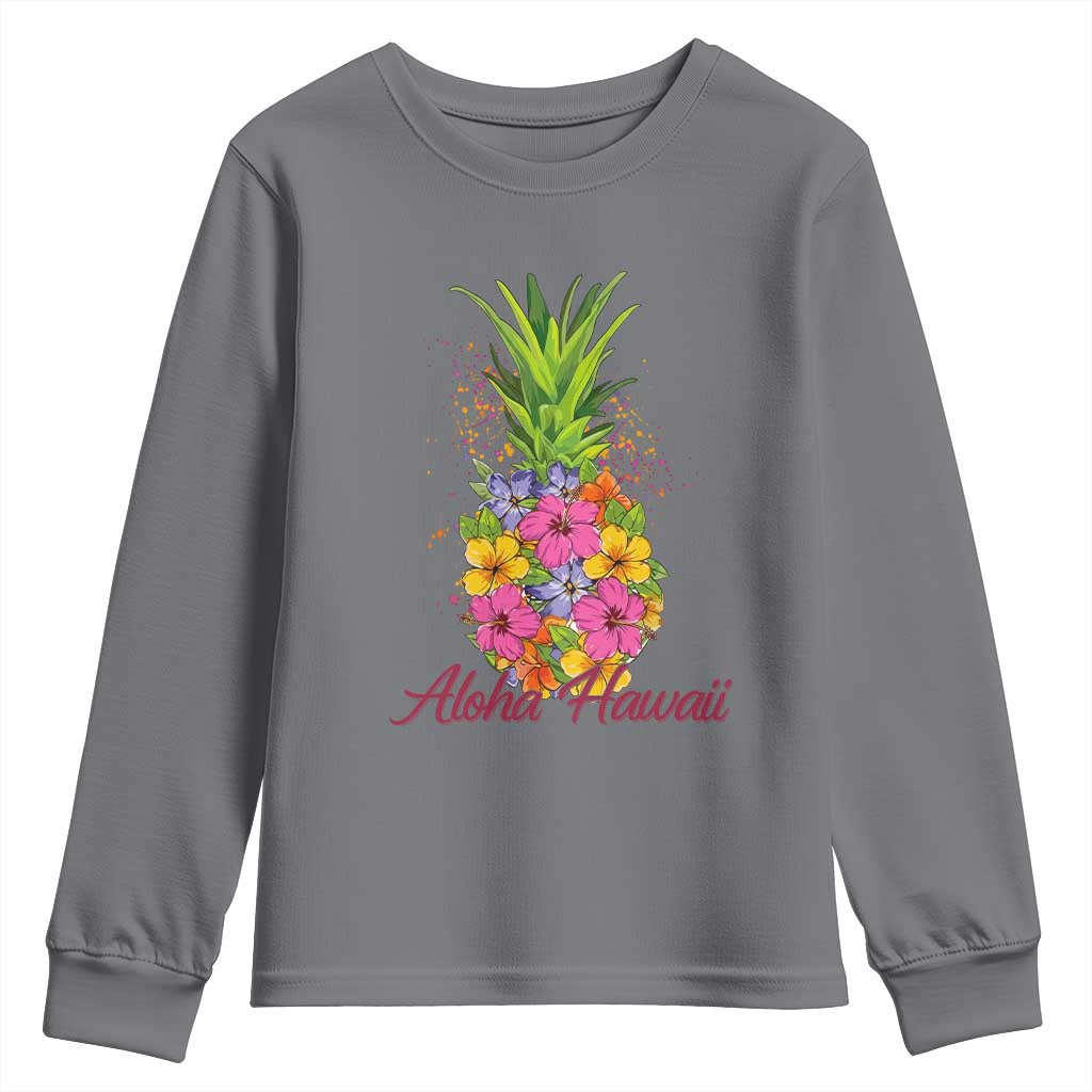 Tropical Floral Pineapple Aloha Hawaii Youth Sweatshirt Hawaiian Island Vacation Graphic