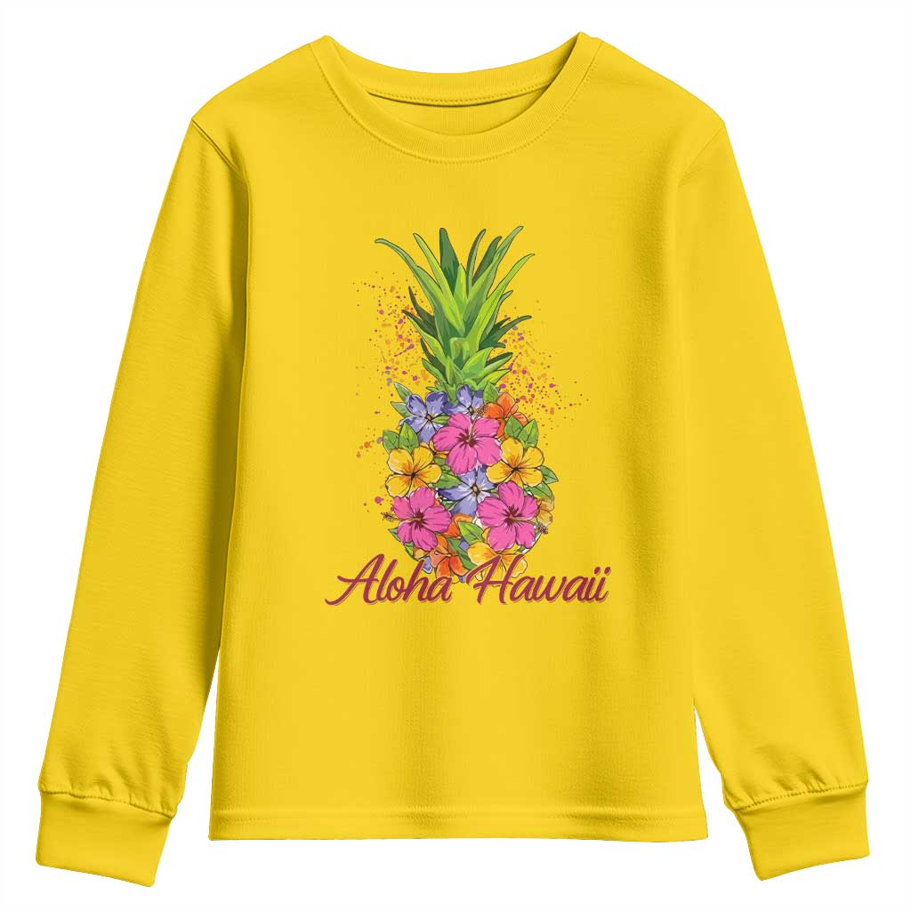 Tropical Floral Pineapple Aloha Hawaii Youth Sweatshirt Hawaiian Island Vacation Graphic