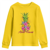 Tropical Floral Pineapple Aloha Hawaii Youth Sweatshirt Hawaiian Island Vacation Graphic