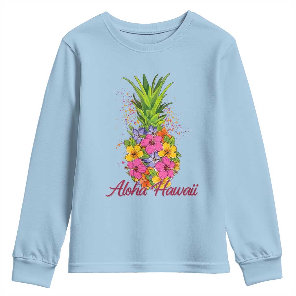 Tropical Floral Pineapple Aloha Hawaii Youth Sweatshirt Hawaiian Island Vacation Graphic