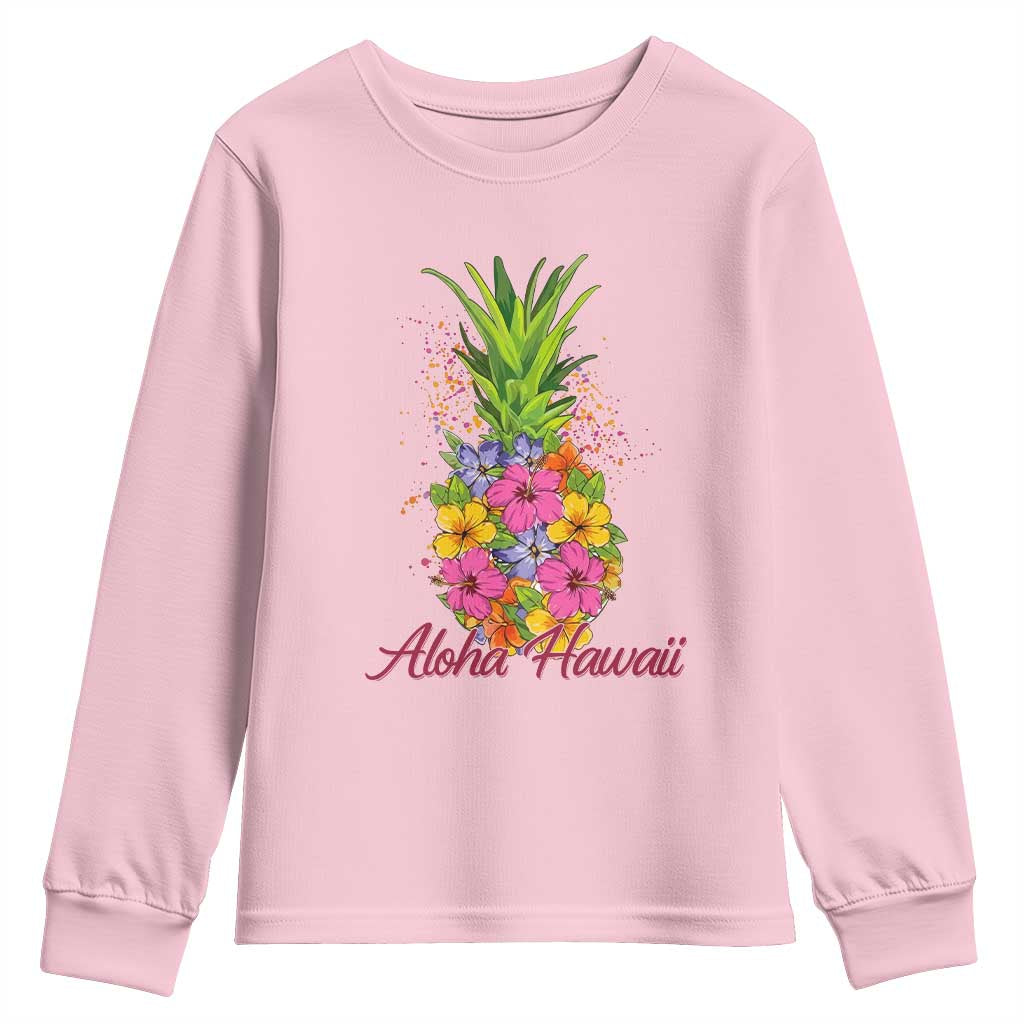Tropical Floral Pineapple Aloha Hawaii Youth Sweatshirt Hawaiian Island Vacation Graphic
