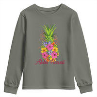 Tropical Floral Pineapple Aloha Hawaii Youth Sweatshirt Hawaiian Island Vacation Graphic