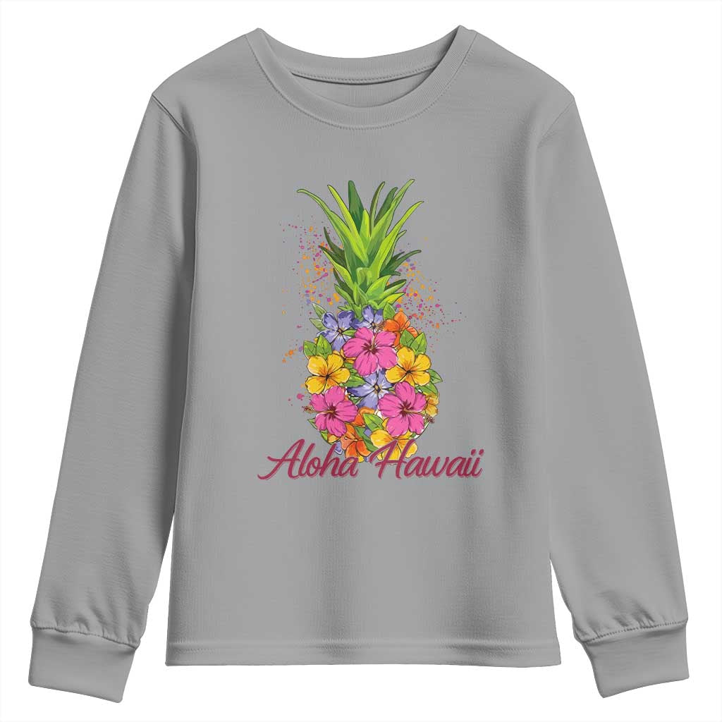 Tropical Floral Pineapple Aloha Hawaii Youth Sweatshirt Hawaiian Island Vacation Graphic