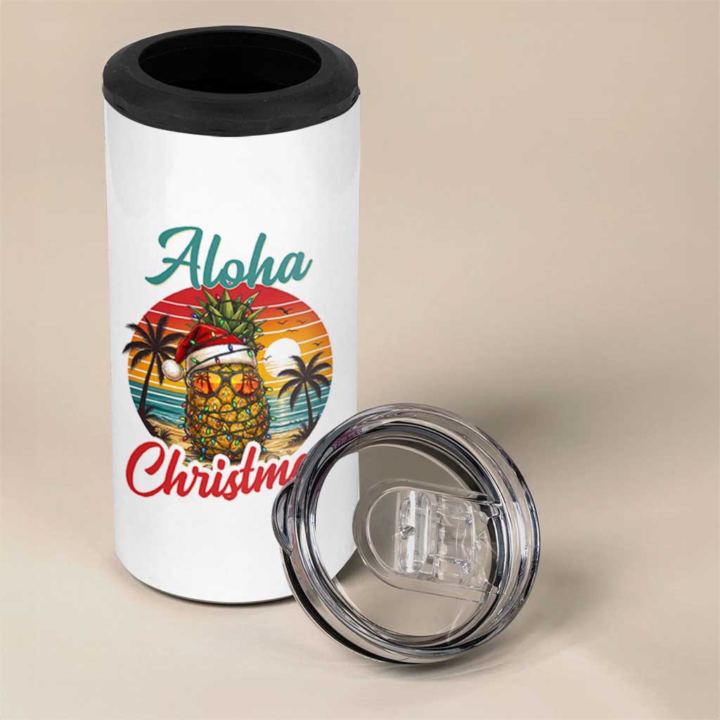 Aloha Tropical Pineapple Christmas 4 in 1 Can Cooler Tumbler Vintage Beach Xmas Gift