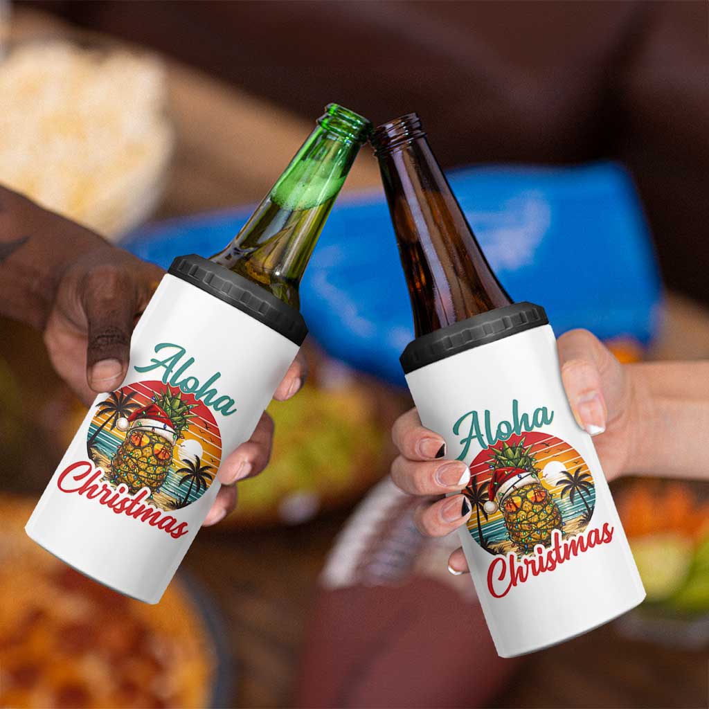 Aloha Tropical Pineapple Christmas 4 in 1 Can Cooler Tumbler Vintage Beach Xmas Gift
