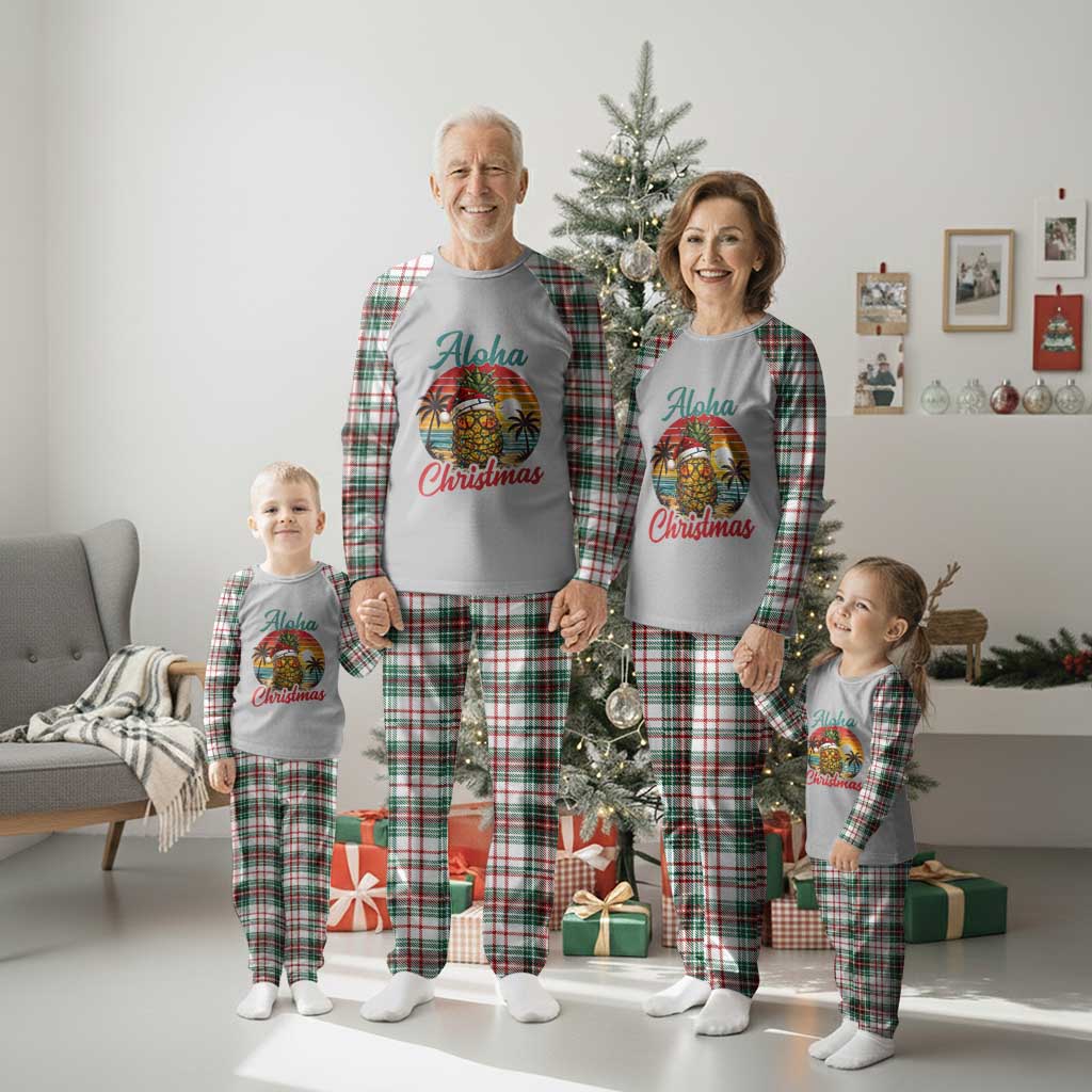 Aloha Tropical Pineapple Christmas Plaid Pajama Set Vintage Beach Xmas Gift