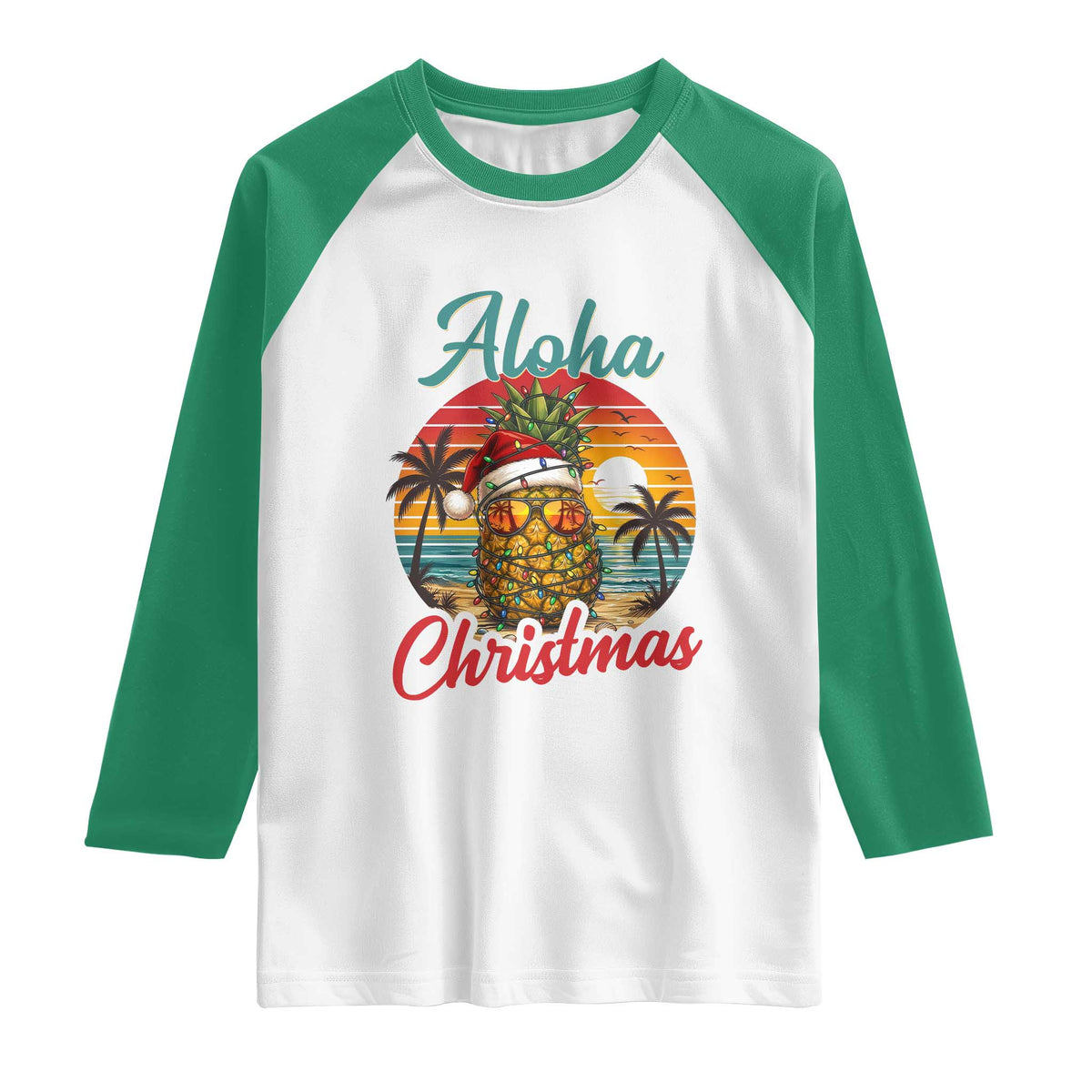 Aloha Tropical Pineapple Christmas Raglan Shirt Vintage Beach Xmas Gift