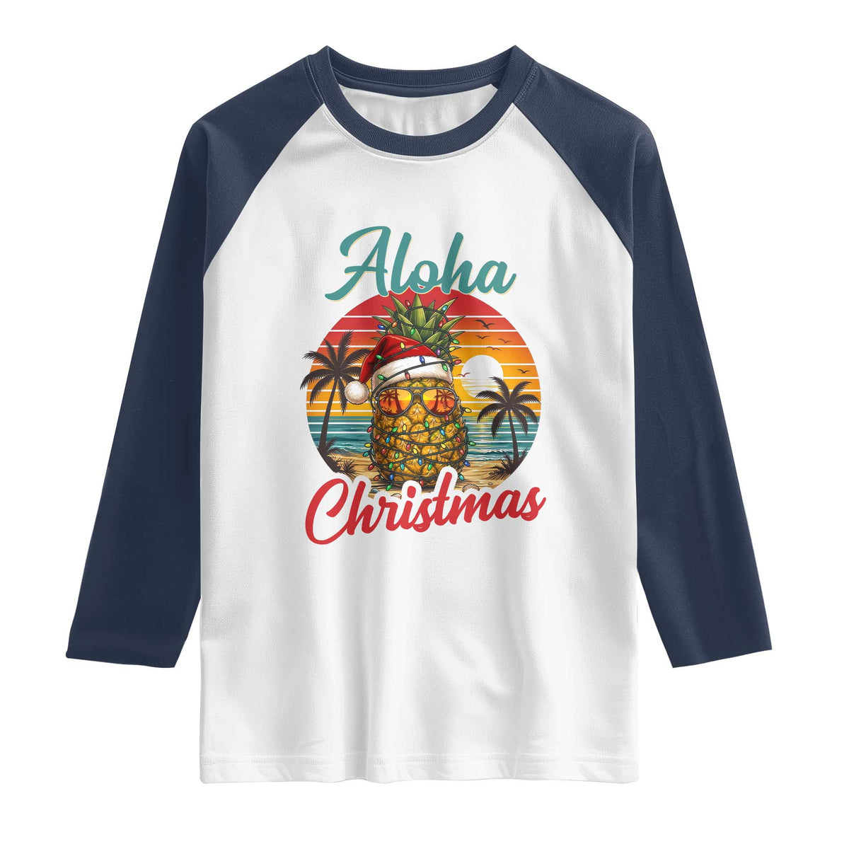 Aloha Tropical Pineapple Christmas Raglan Shirt Vintage Beach Xmas Gift