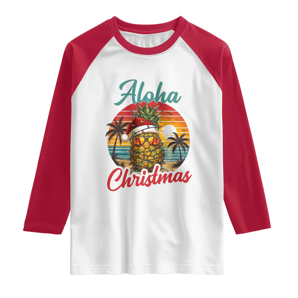 Aloha Tropical Pineapple Christmas Raglan Shirt Vintage Beach Xmas Gift