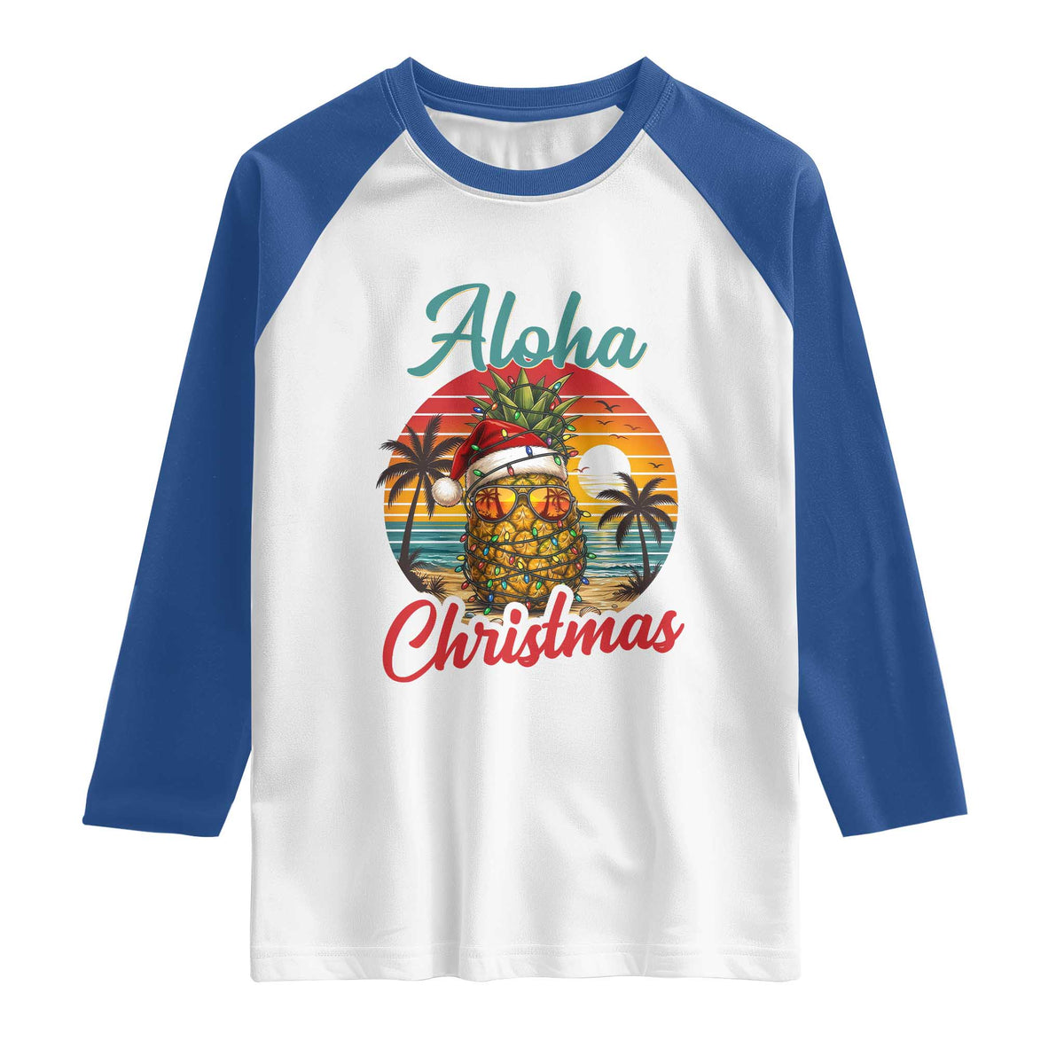 Aloha Tropical Pineapple Christmas Raglan Shirt Vintage Beach Xmas Gift