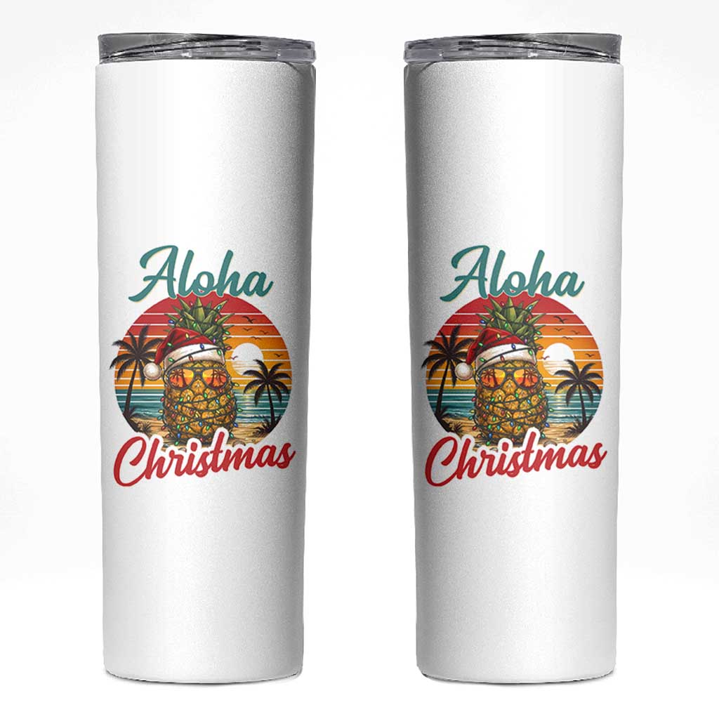 Aloha Tropical Pineapple Christmas Skinny Tumbler Vintage Beach Xmas Gift