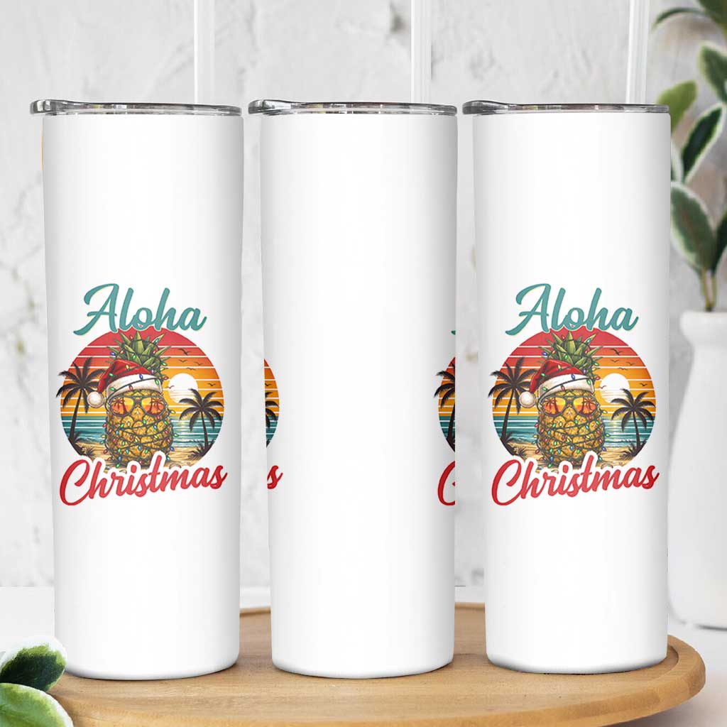 Aloha Tropical Pineapple Christmas Skinny Tumbler Vintage Beach Xmas Gift