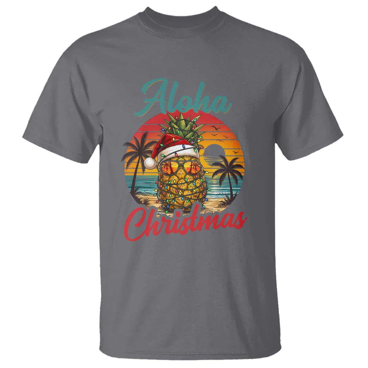 Aloha Tropical Pineapple Christmas T Shirt Vintage Beach Xmas Gift