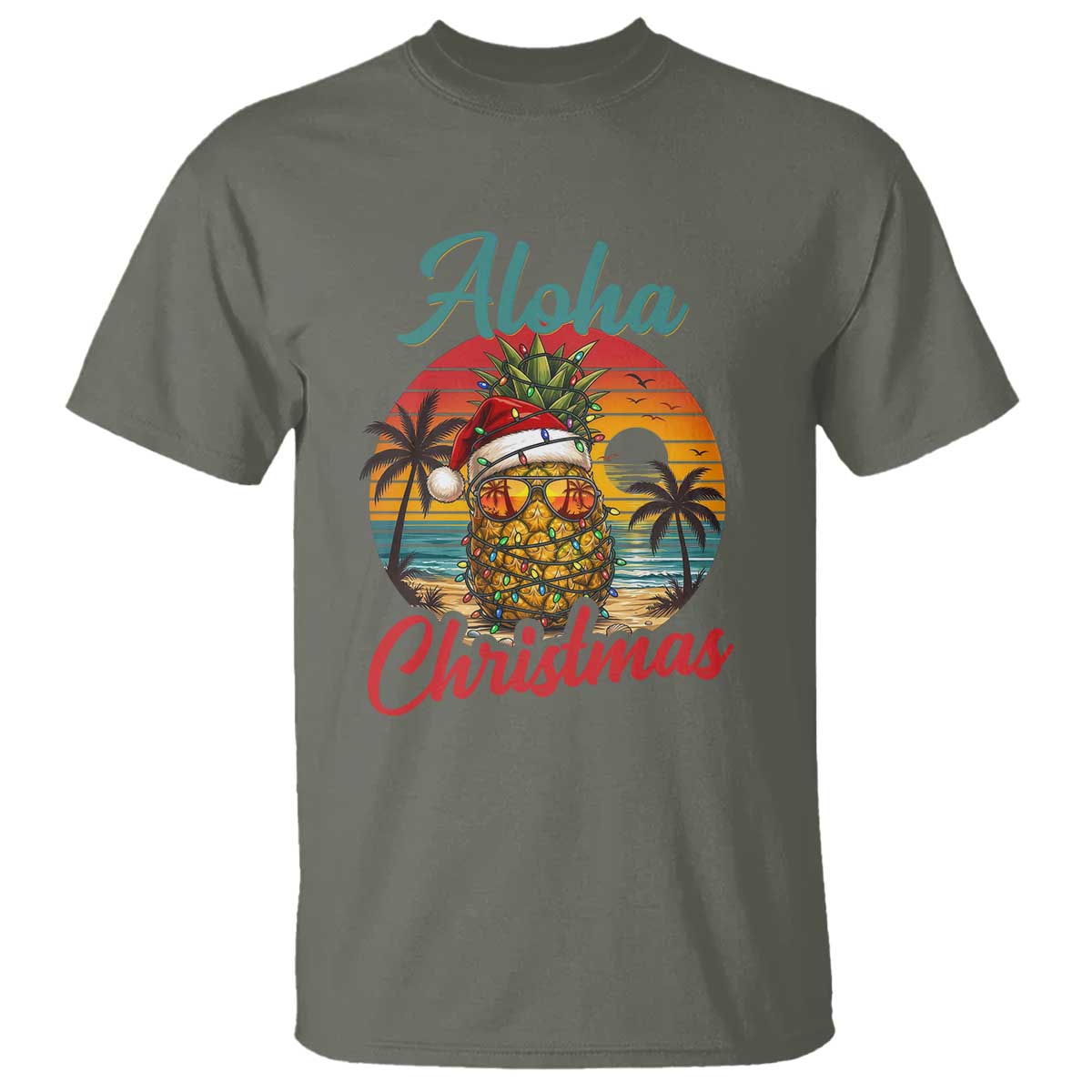 Aloha Tropical Pineapple Christmas T Shirt Vintage Beach Xmas Gift
