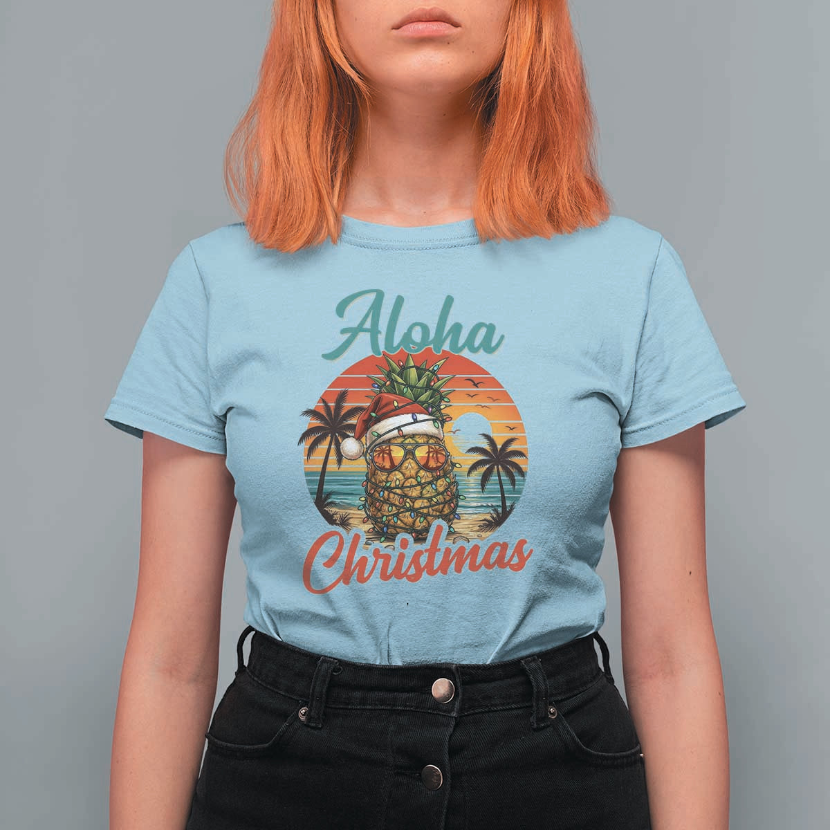 Aloha Tropical Pineapple Christmas T Shirt For Women Vintage Beach Xmas Gift