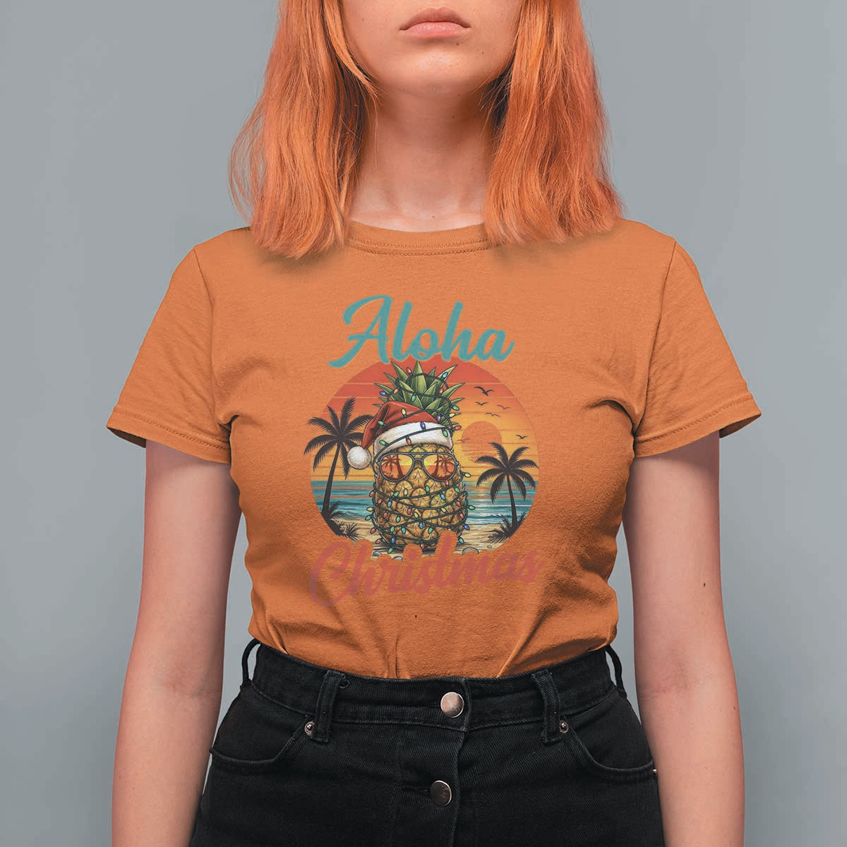 Aloha Tropical Pineapple Christmas T Shirt For Women Vintage Beach Xmas Gift