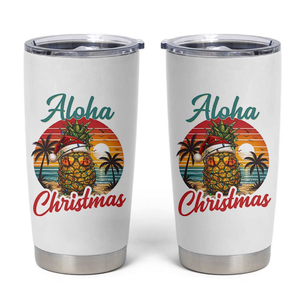 Aloha Tropical Pineapple Christmas Tumbler Cup Vintage Beach Xmas Gift