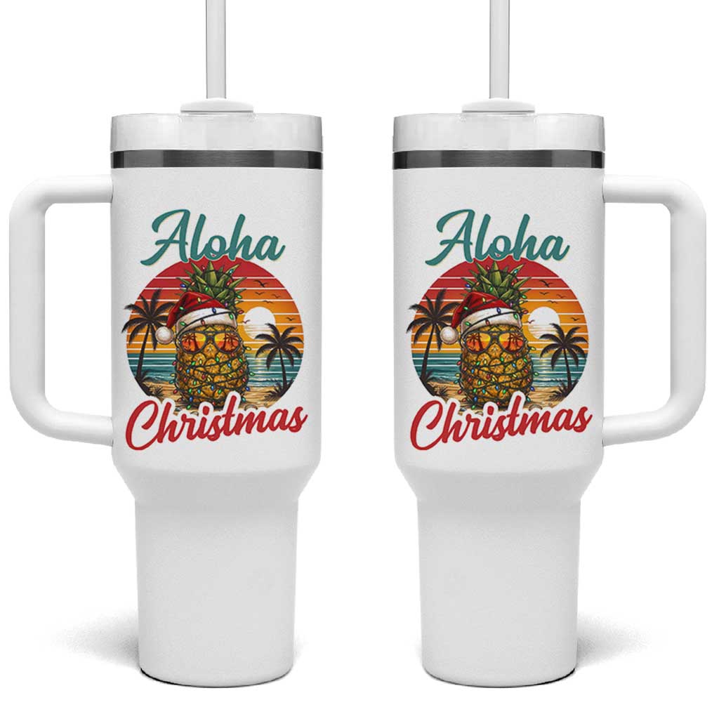Aloha Tropical Pineapple Christmas Tumbler With Handle Vintage Beach Xmas Gift