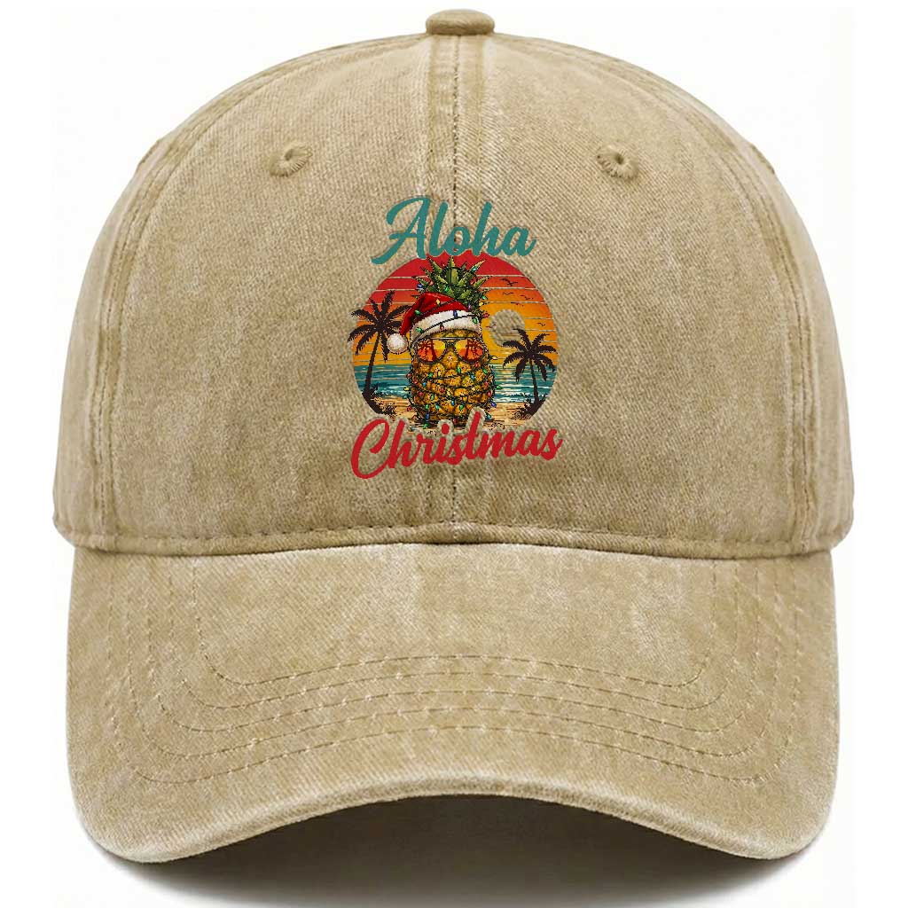 Aloha Tropical Pineapple Christmas Washed Cotton Baseball Cap Vintage Beach Xmas Gift