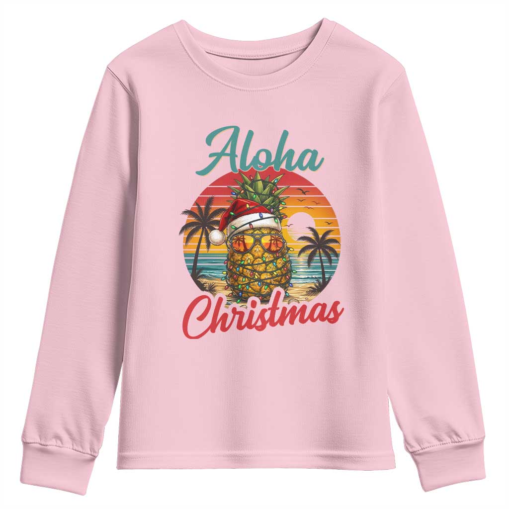 Aloha Tropical Pineapple Christmas Youth Sweatshirt Vintage Beach Xmas Gift