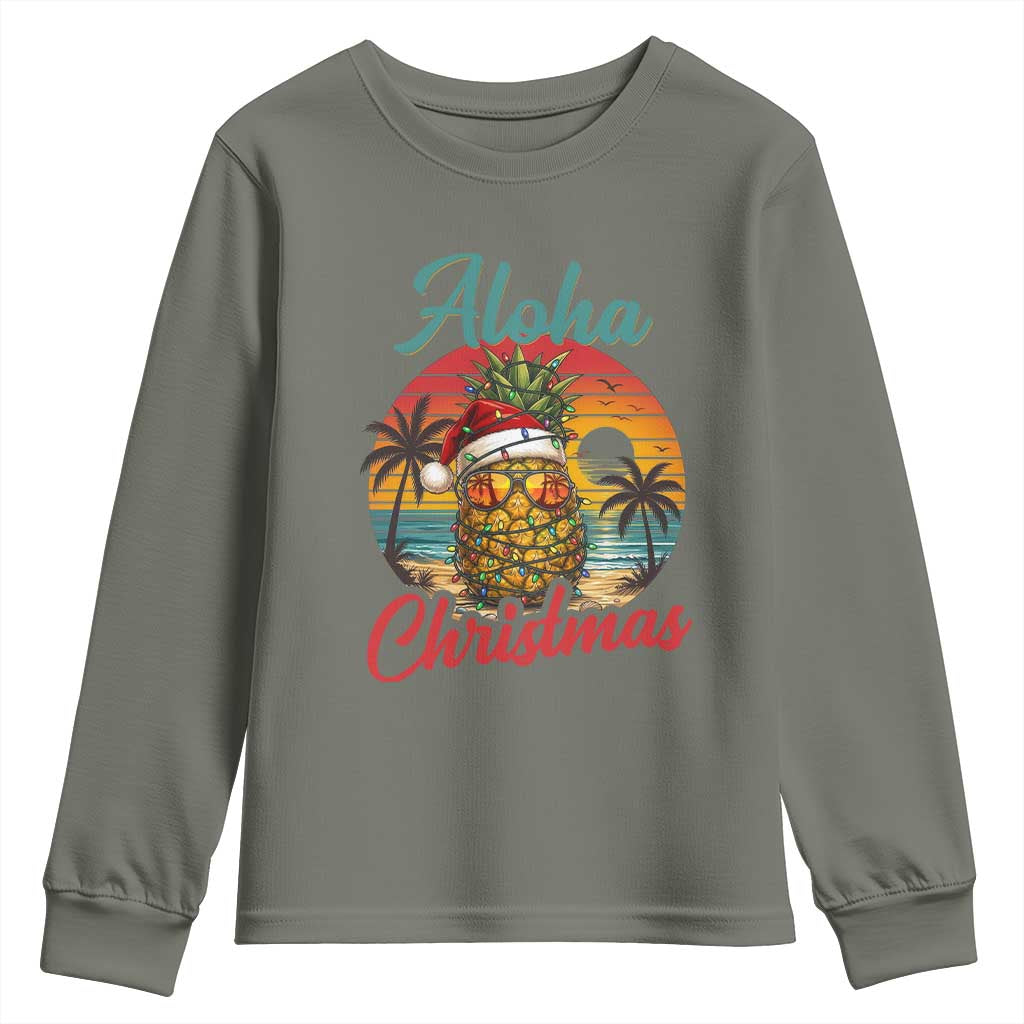 Aloha Tropical Pineapple Christmas Youth Sweatshirt Vintage Beach Xmas Gift