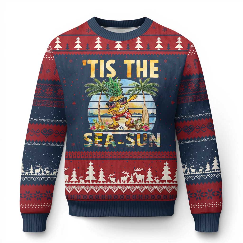 Tis The Sea Sun Ugly Christmas Sweater Dabbing Pineapple Summer Vacation Gift