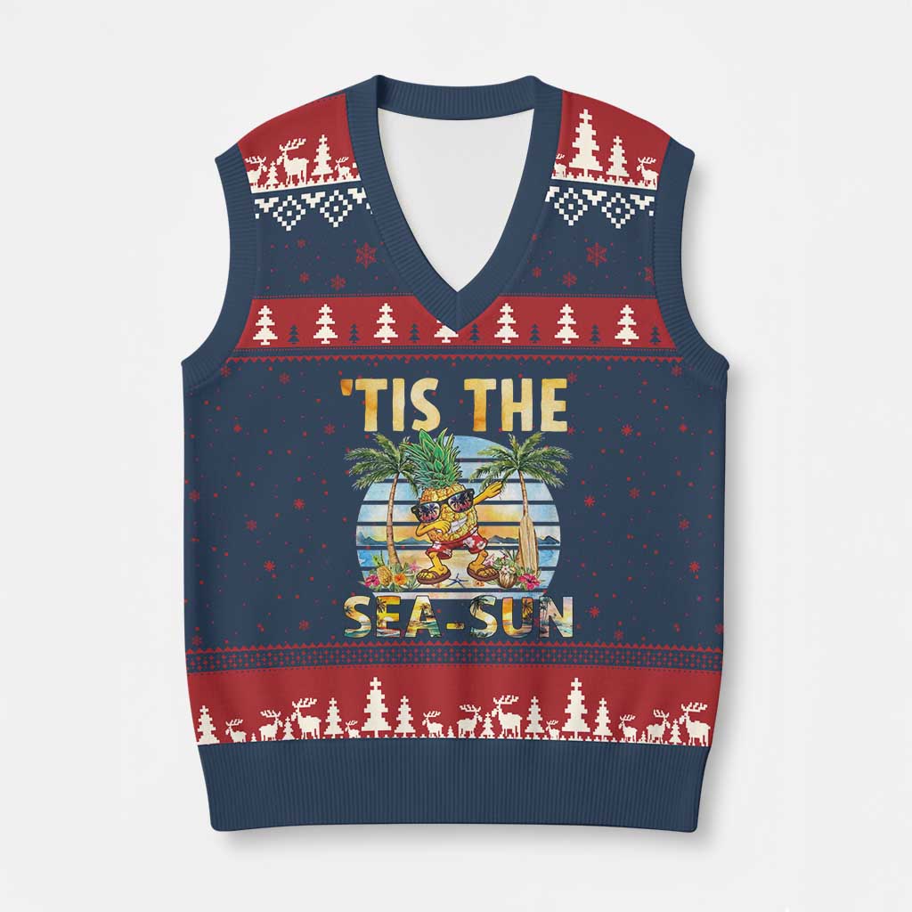 Tis The Sea Sun V-Neck Knit Sweater Vest Dabbing Pineapple Summer Vacation Gift