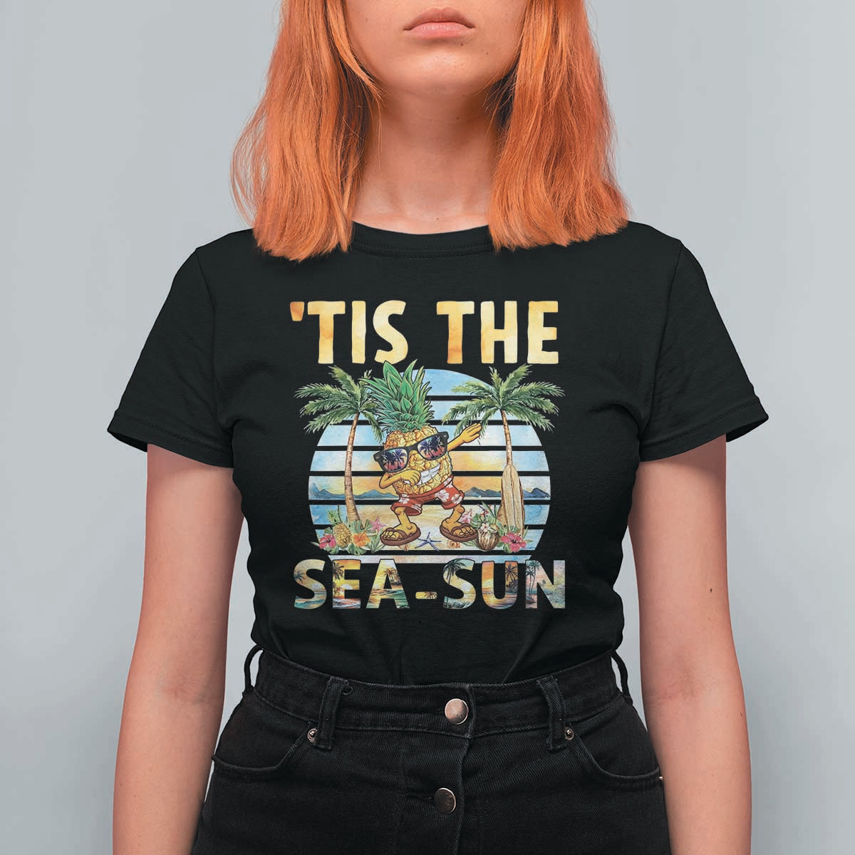 Tis The Sea Sun T Shirt For Women Dabbing Pineapple Summer Vacation Gift