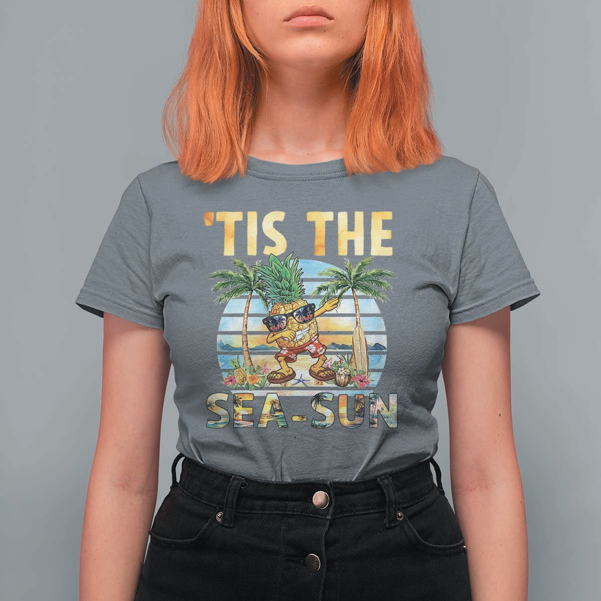 Tis The Sea Sun T Shirt For Women Dabbing Pineapple Summer Vacation Gift
