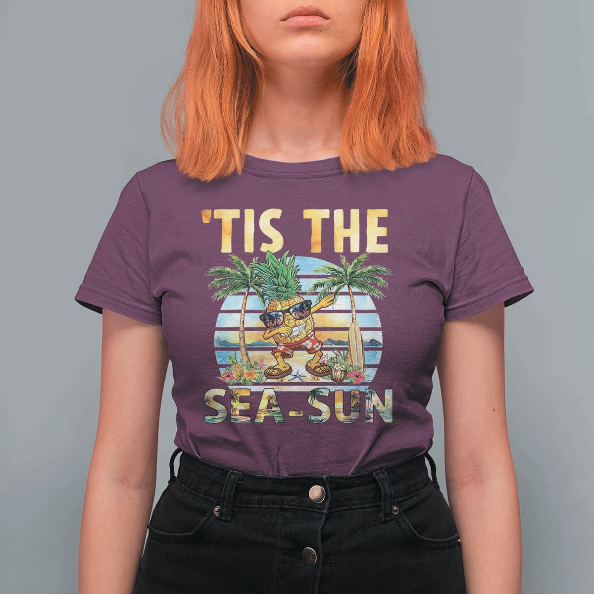 Tis The Sea Sun T Shirt For Women Dabbing Pineapple Summer Vacation Gift