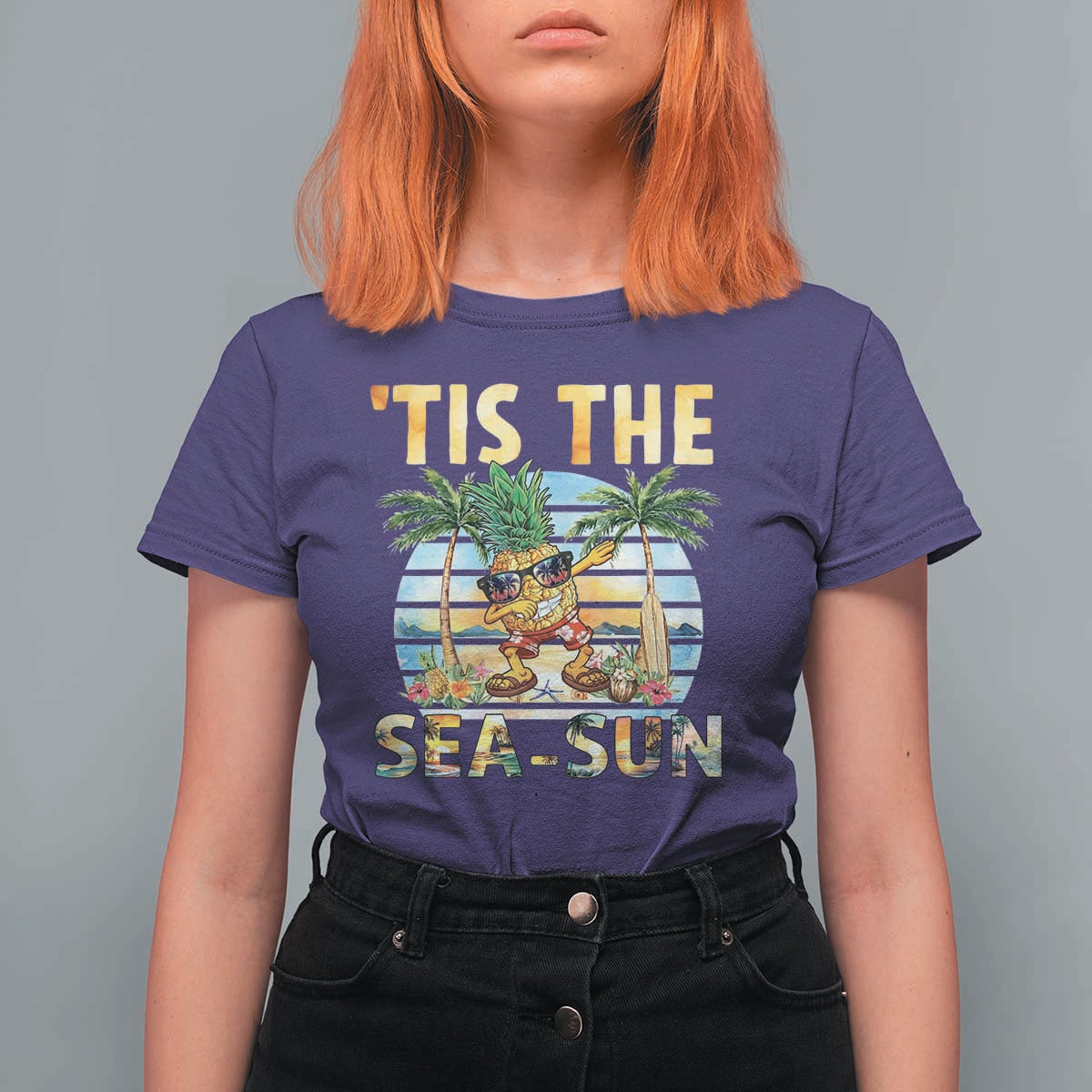 Tis The Sea Sun T Shirt For Women Dabbing Pineapple Summer Vacation Gift