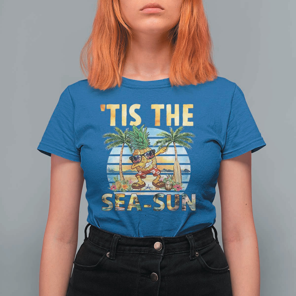 Tis The Sea Sun T Shirt For Women Dabbing Pineapple Summer Vacation Gift