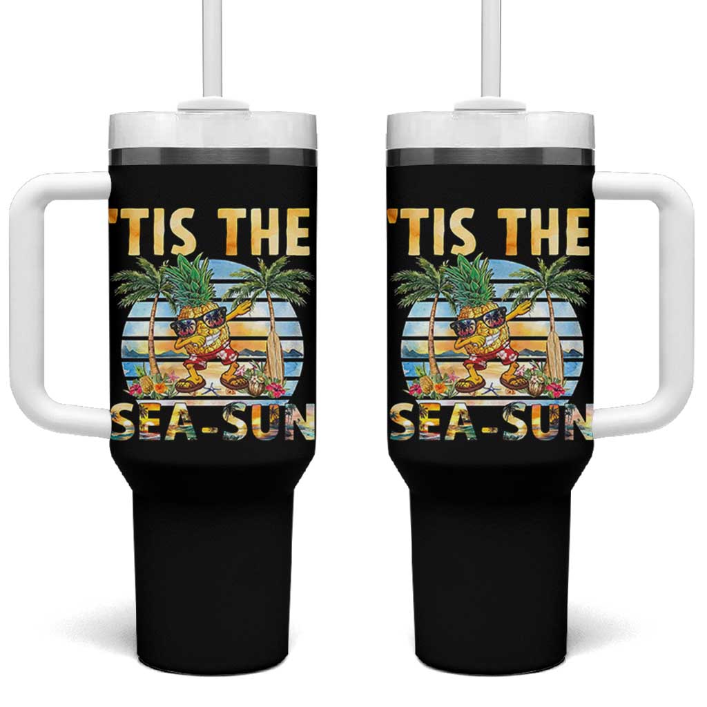 Tis The Sea Sun Tumbler With Handle Dabbing Pineapple Summer Vacation Gift