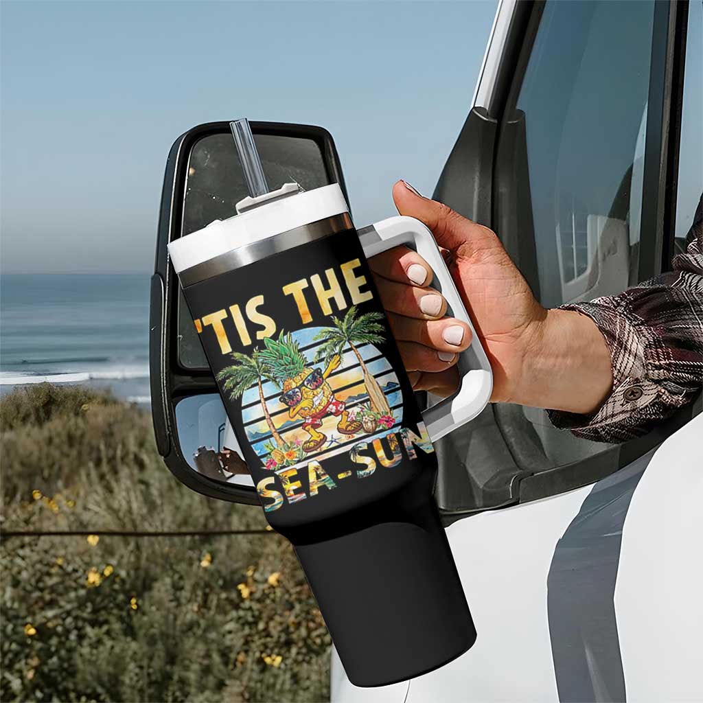 Tis The Sea Sun Tumbler With Handle Dabbing Pineapple Summer Vacation Gift