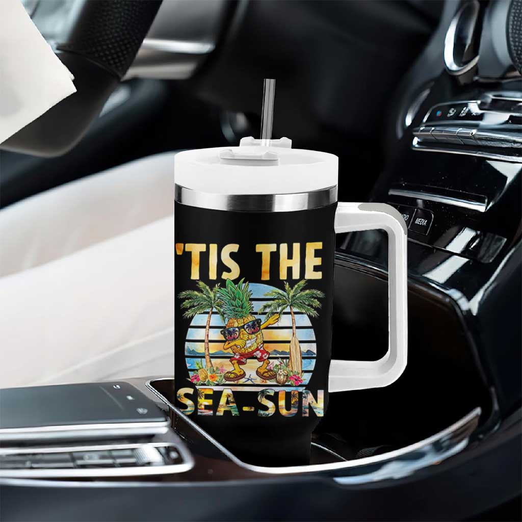Tis The Sea Sun Tumbler With Handle Dabbing Pineapple Summer Vacation Gift